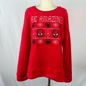 Marvel Red "BE AMAZING" Spiderman Soft Fuzzy Sweater - Size Large